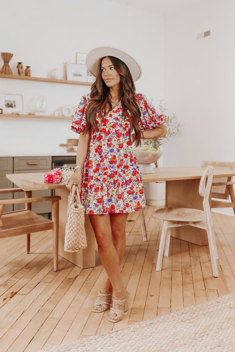 'Valorie' Floral V-Neck Short Dress #171146 sold by Goodnight Macaroon product image thumbnail 5