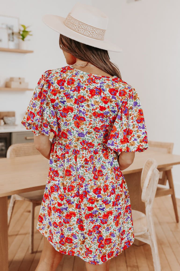 'Valorie' Floral V-Neck Short Dress #171146 sold by Goodnight Macaroon product image thumbnail 2