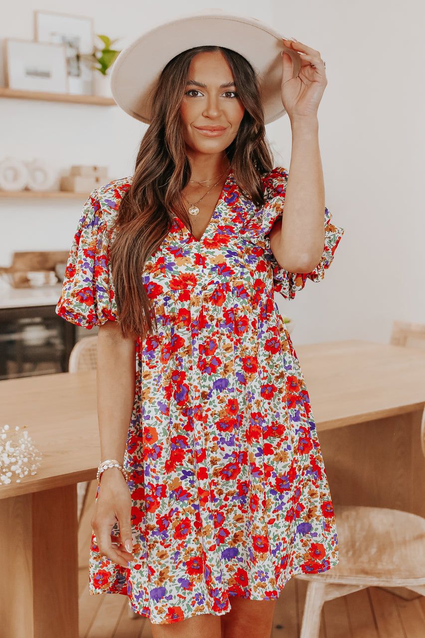 'Valorie' Floral V-Neck Short Dress #171146 sold by Goodnight Macaroon product image thumbnail 3