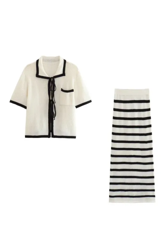 'Autumn' Striped Knitted Cardigan & Straight Skirt (Sold Separately) sold by Goodnight Macaroon