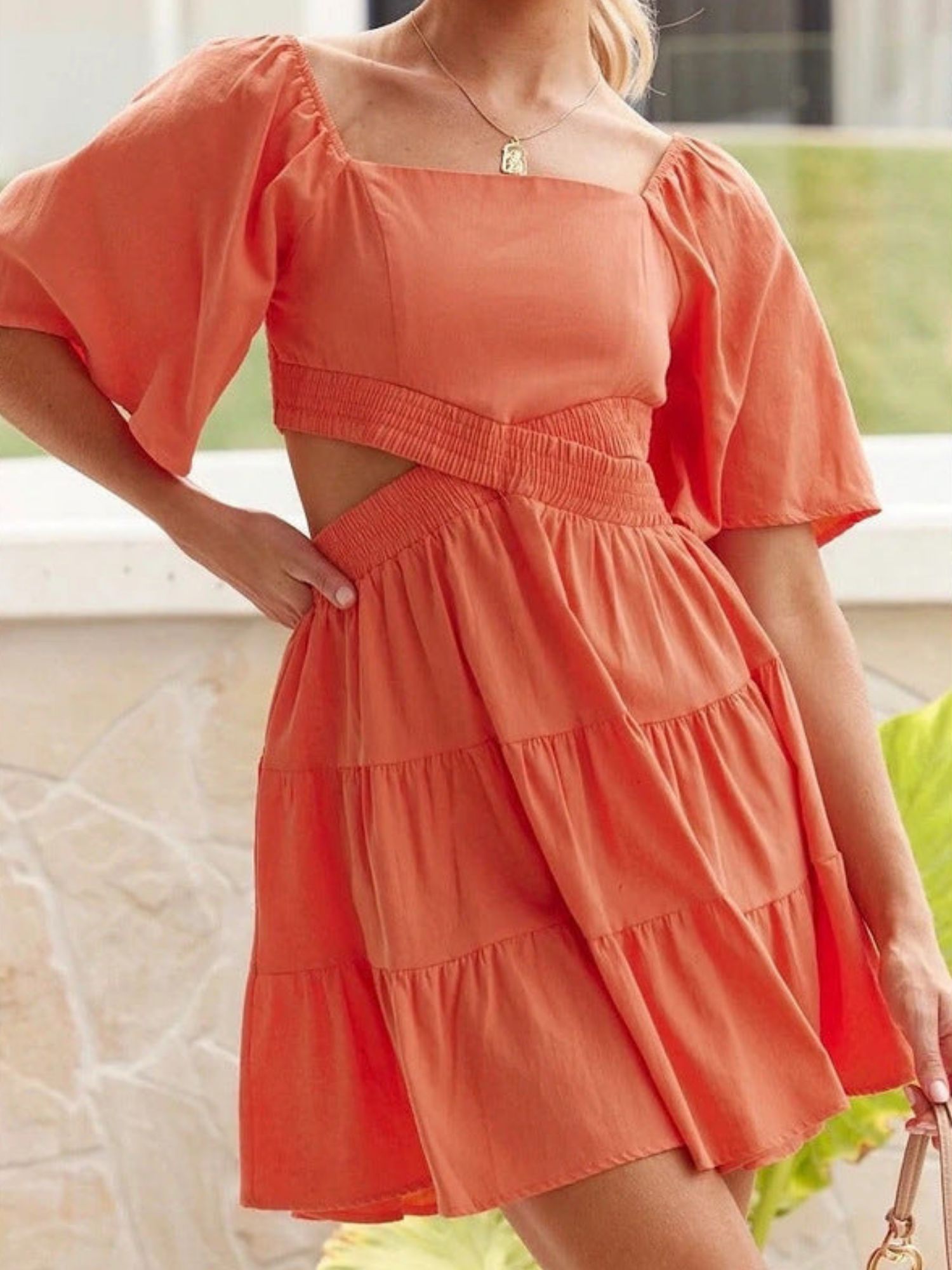 'Meg' Square Neck Waist Cut-out Mini Dress (4 Colors) sold by Goodnight Macaroon product image thumbnail 4