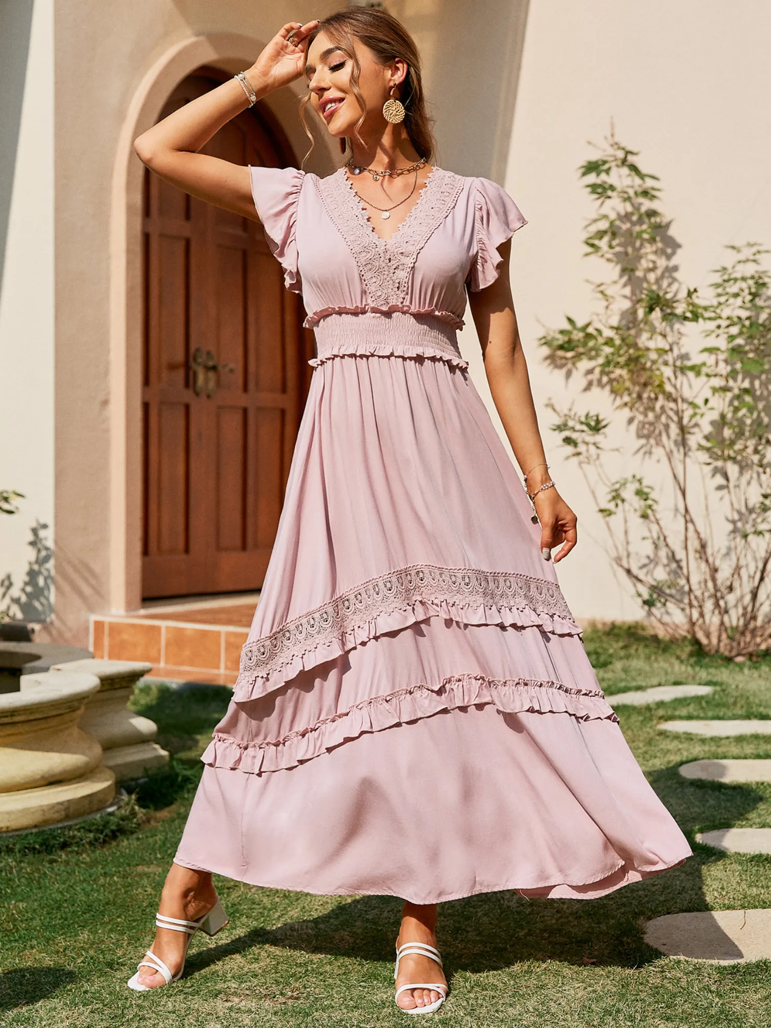 'Vivi' V-neck Crochet Lace Maxi Dress sold by Goodnight Macaroon