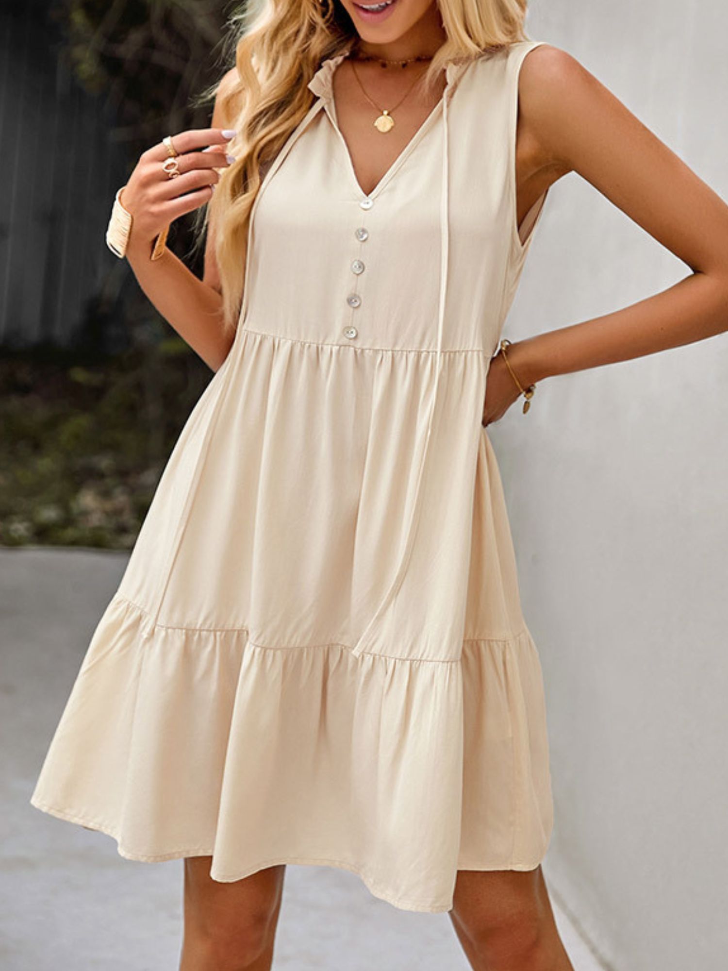 'Berlin' V-neck Buttoned Tiered Dress (3 Colors) sold by Goodnight Macaroon product image thumbnail 3