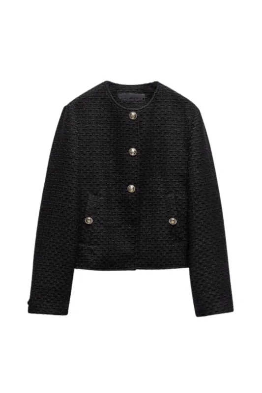 'Dolly' Round-Neck Short Tweed Jacket sold by Goodnight Macaroon