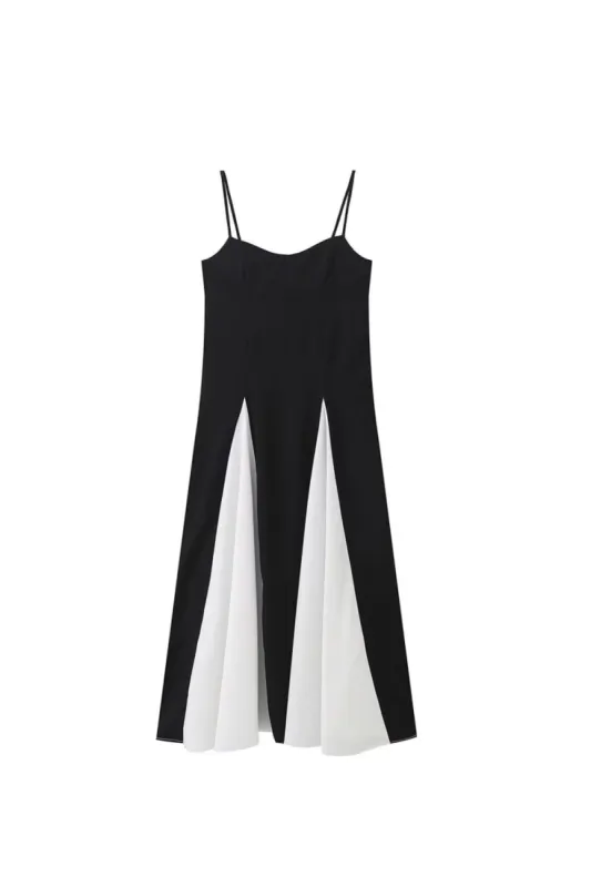 'Evie' Spaghetti Strap Black and White Patchwork Maxi Dress made by Goodnight Macaroon