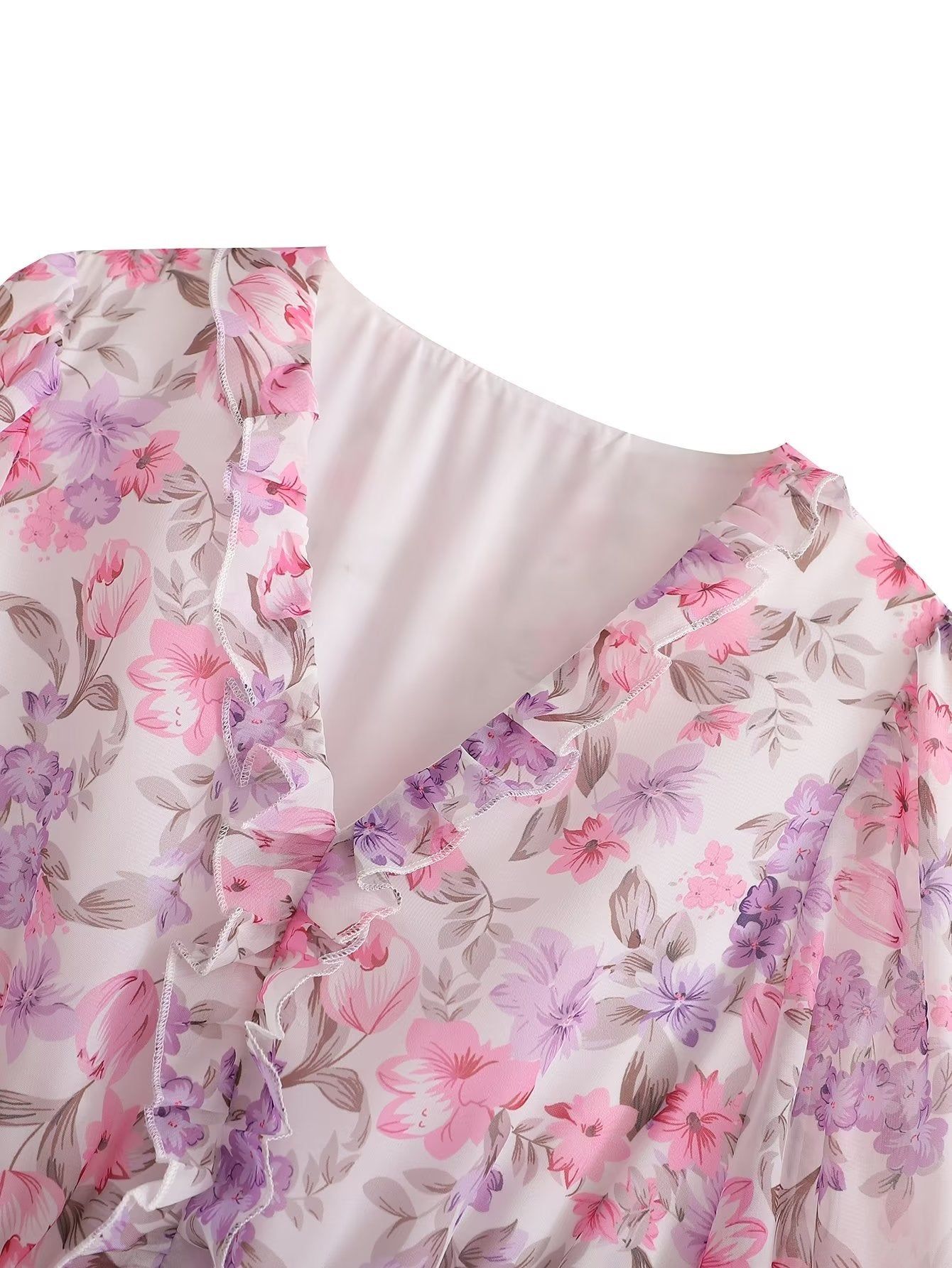 'Georgia' Floral V-Neck Ruffle Midi Dress #170389 sold by Goodnight Macaroon product image thumbnail 3