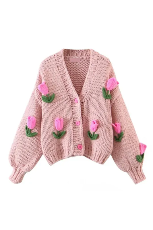 'Heather' Tulip Hand-Knitted Cardigan (2 Colors) sold by Goodnight Macaroon