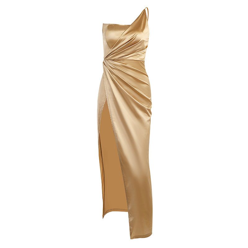 Satin One Shoulder Split Dress #107204 sold by Goodnight Macaroon product image thumbnail 2