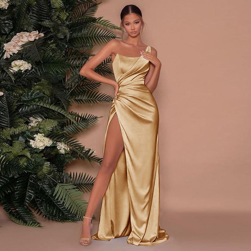 Satin One Shoulder Split Dress #107204 sold by Goodnight Macaroon product image thumbnail 5