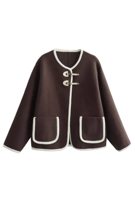 'Kiara' Contrast Trim Knitted Velvet Coat Jacket (4 Colors) sold by Goodnight Macaroon