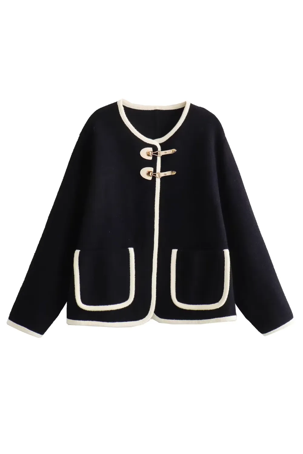 'Kiara' Contrast Trim Knitted Velvet Coat Jacket (4 Colors) sold by Goodnight Macaroon product image thumbnail 4