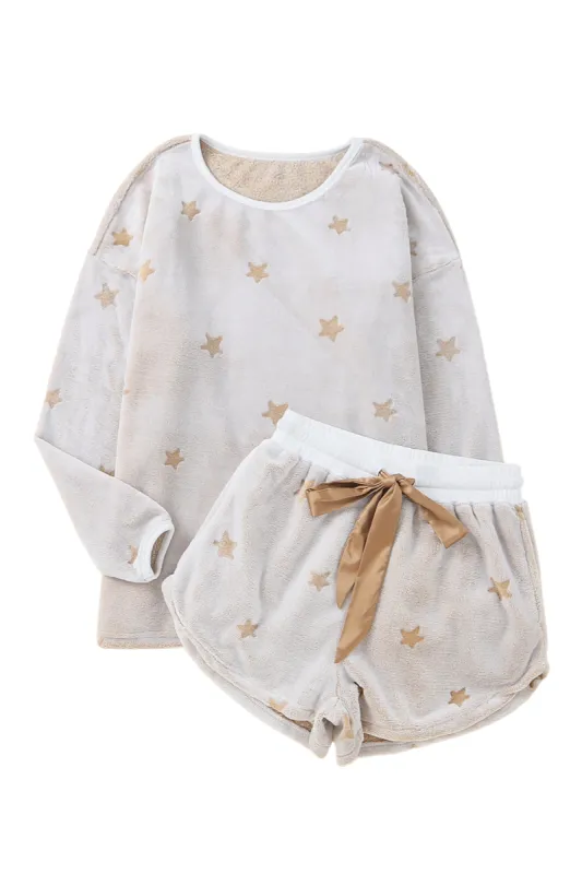 Round Neck Dropped Shoulder Star Print Top and Shorts Lounge Set made by Goodnight Macaroon