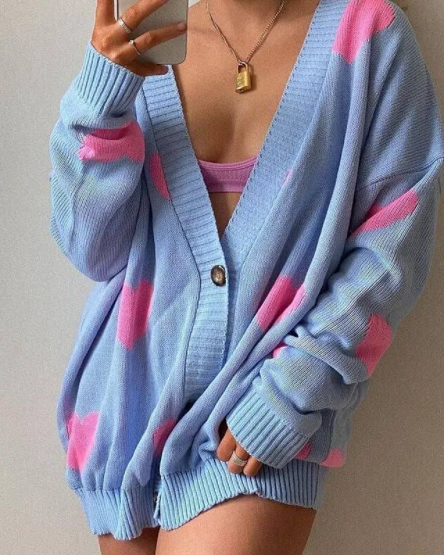 Love Heart Floral Smile Mid Length Cardigan sold by Goodnight Macaroon