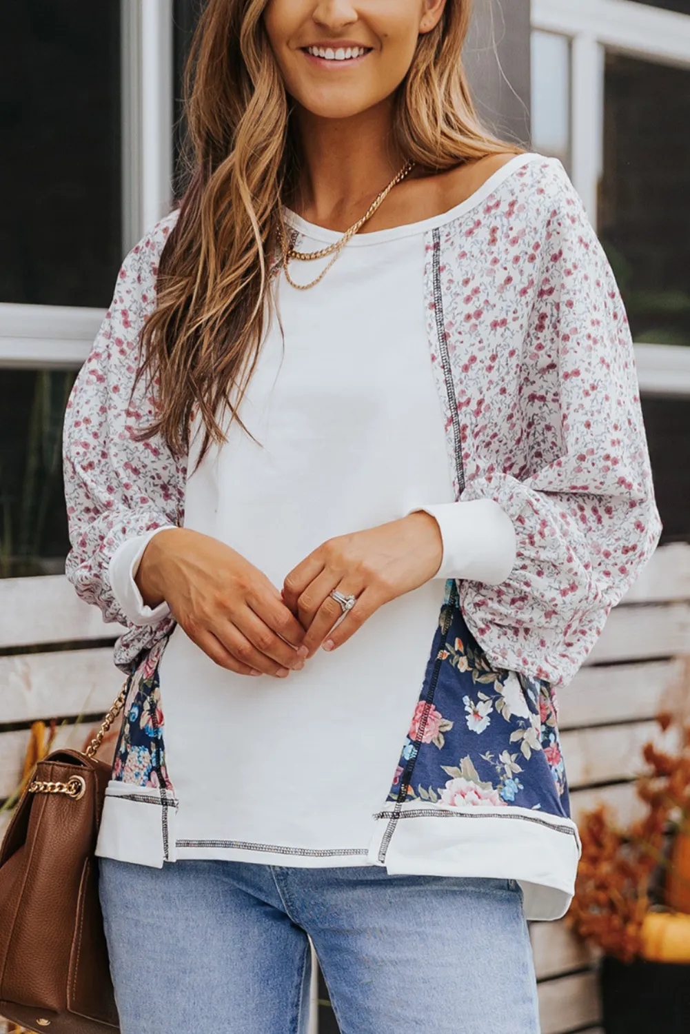 'Fae' Floral Lantern Sleeve Round Neck Top sold by Goodnight Macaroon product image thumbnail 2