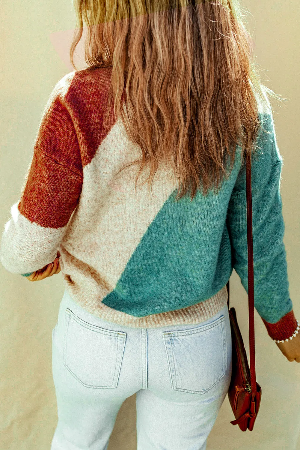 Color Block Round Neck Dropped Shoulder Pullover Sweater sold by Goodnight Macaroon product image thumbnail 2