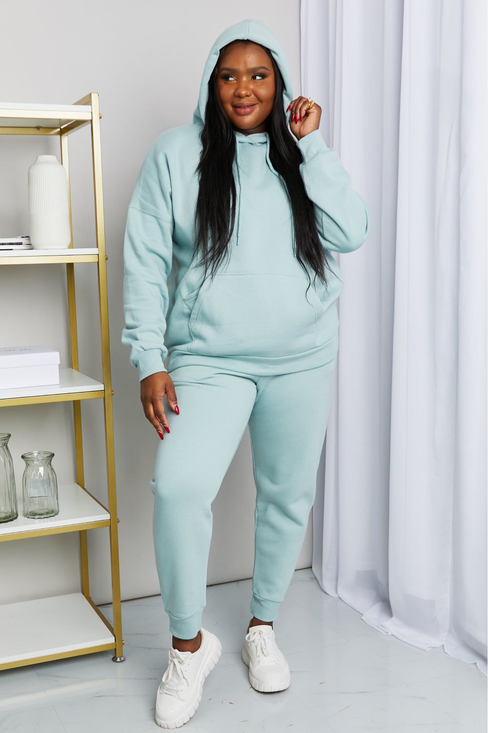 'Adrienne' Full Size Drawstring Drop Shoulder Hoodie and Joggers Set sold by Goodnight Macaroon product image thumbnail 7