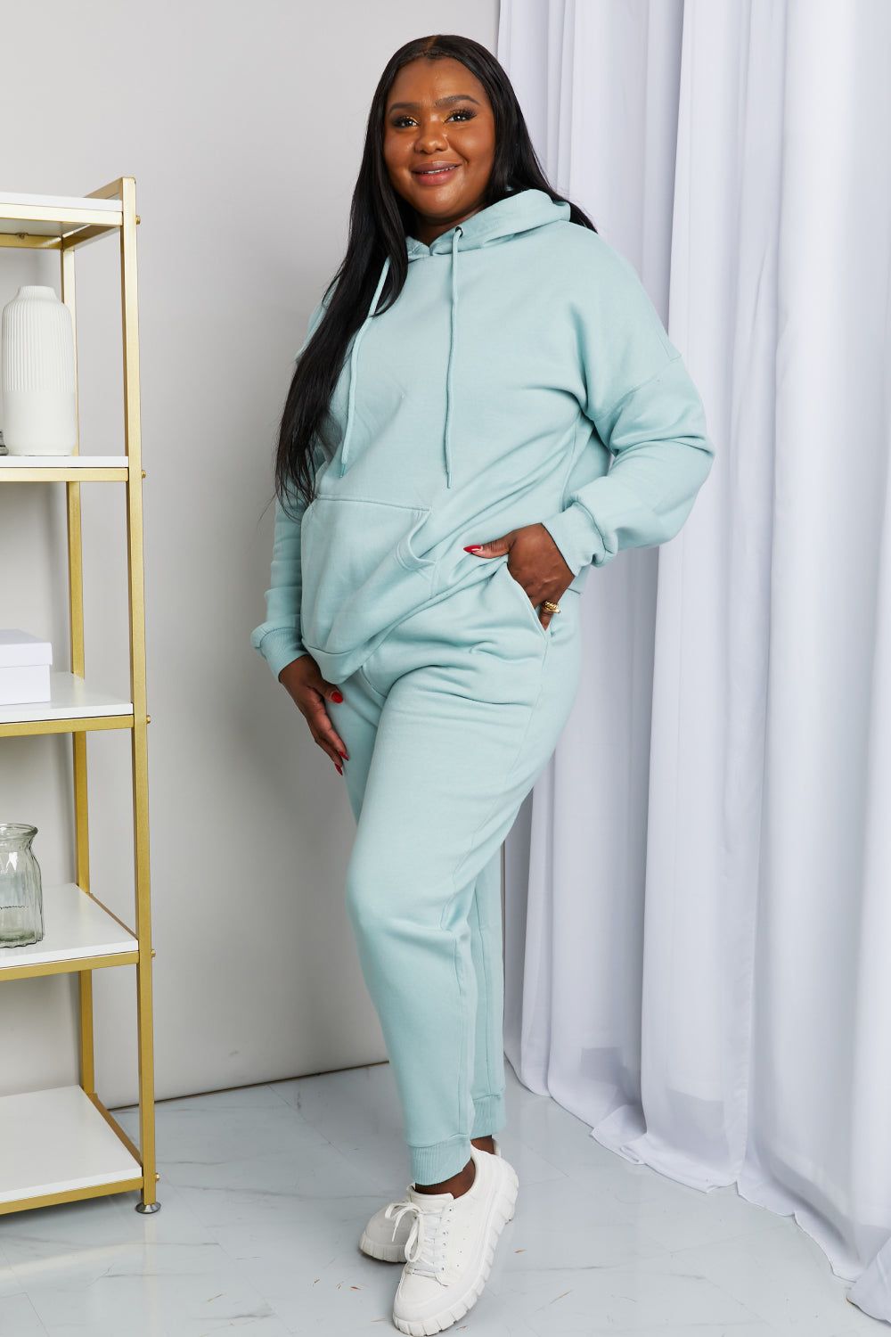 'Adrienne' Full Size Drawstring Drop Shoulder Hoodie and Joggers Set sold by Goodnight Macaroon product image thumbnail 9