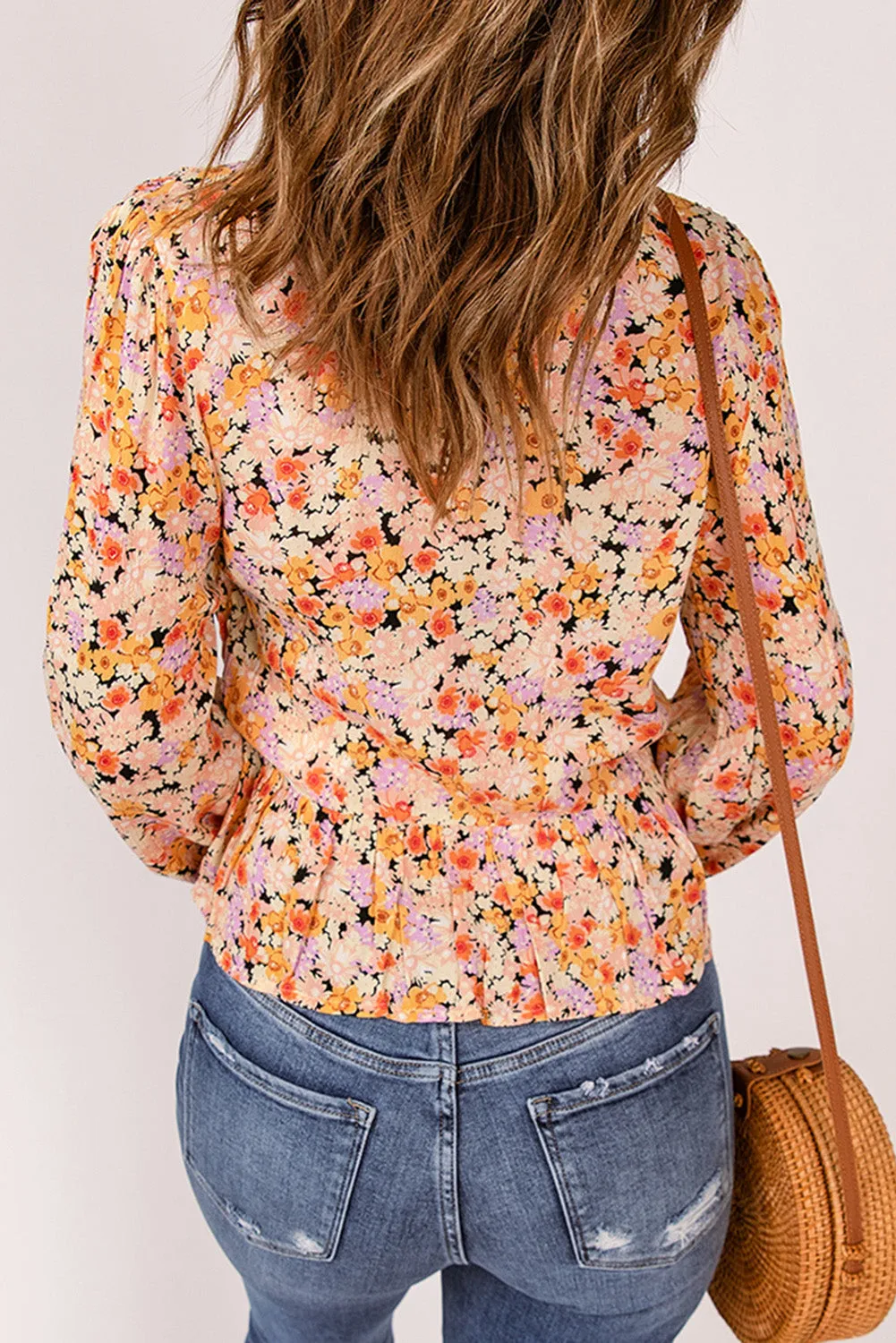 'Aria' Floral Buttoned Plunge Peplum Blouse sold by Goodnight Macaroon product image thumbnail 4