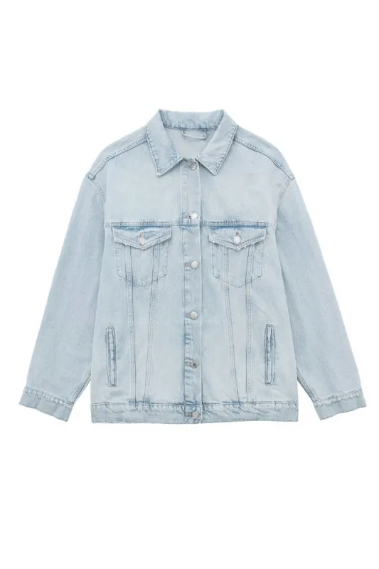 'Tanner' Long-Sleeved Collared Denim Jacket made by Goodnight Macaroon
