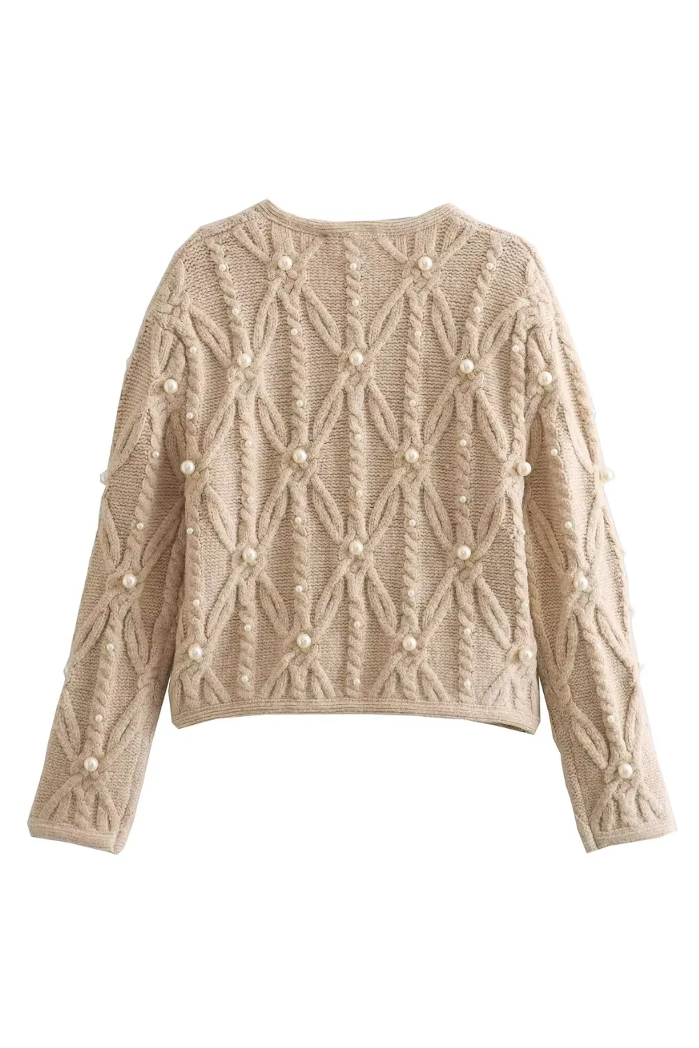 'Honora' Cable-Knit Pearl Embellished Cardigan sold by Goodnight Macaroon product image thumbnail 2