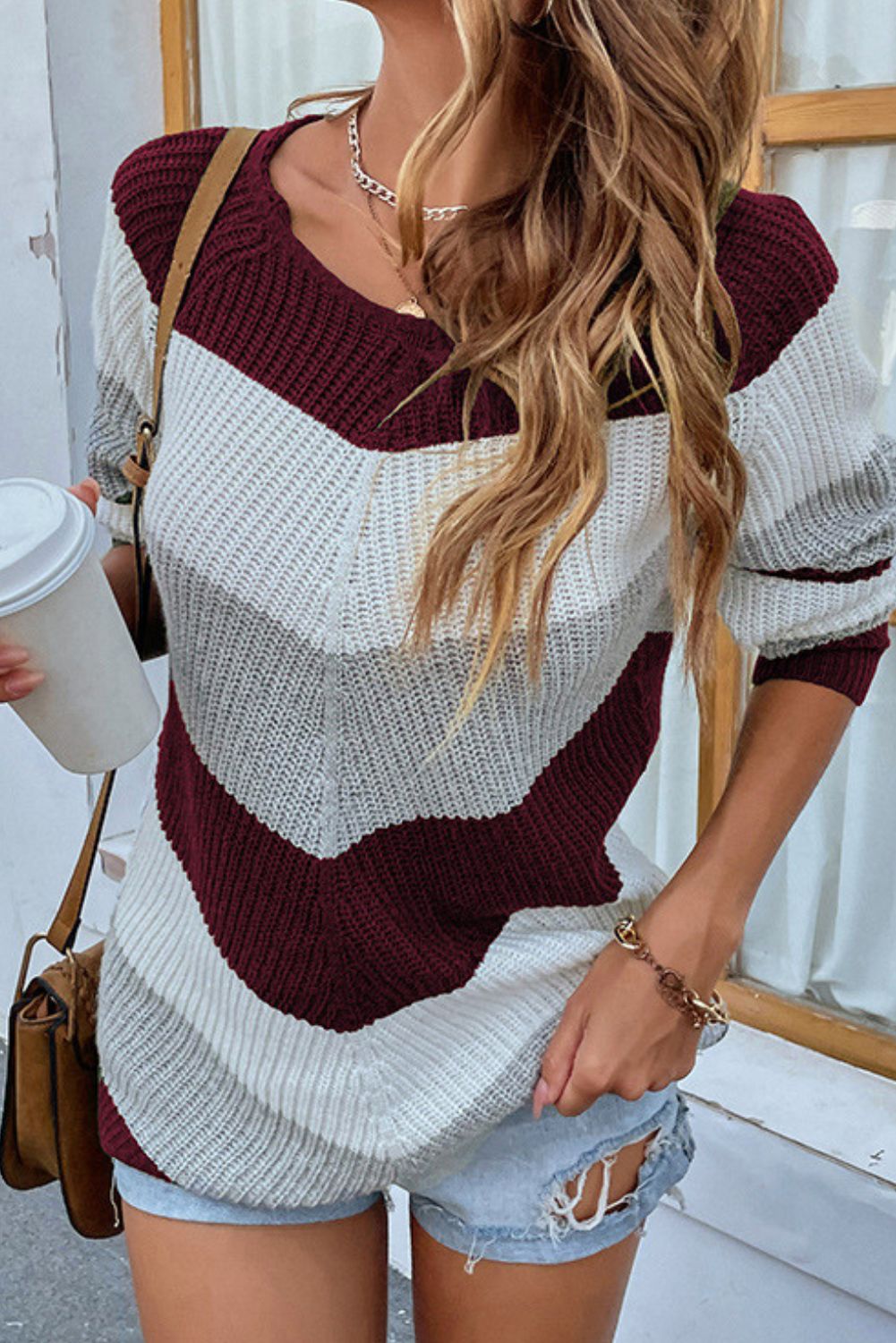 'Bella' Crewneck Color Block Sweater (4 Colors) sold by Goodnight Macaroon product image thumbnail 3