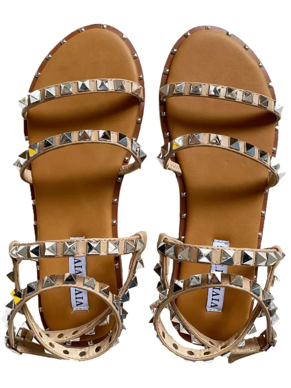 'Hadley' Studded Strap Tan Sandals sold by Goodnight Macaroon