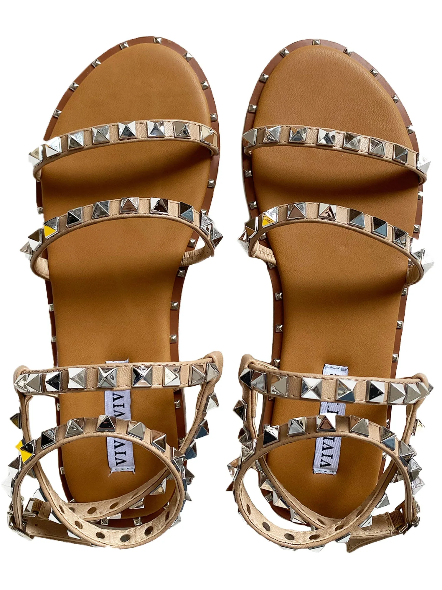 'Hadley' Studded Strap Tan Sandals sold by Goodnight Macaroon
