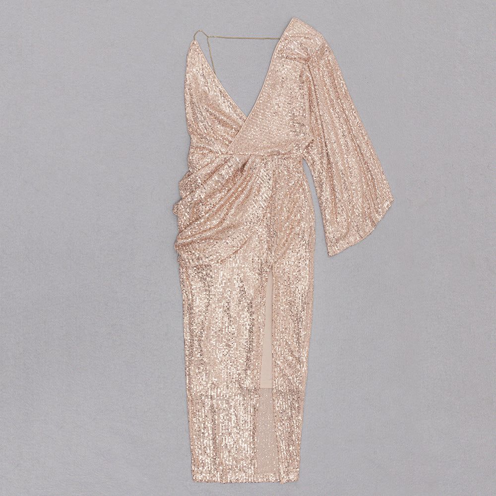 Sequin Draped Slit Bodycon Dress #168238 sold by Goodnight Macaroon product image thumbnail 6