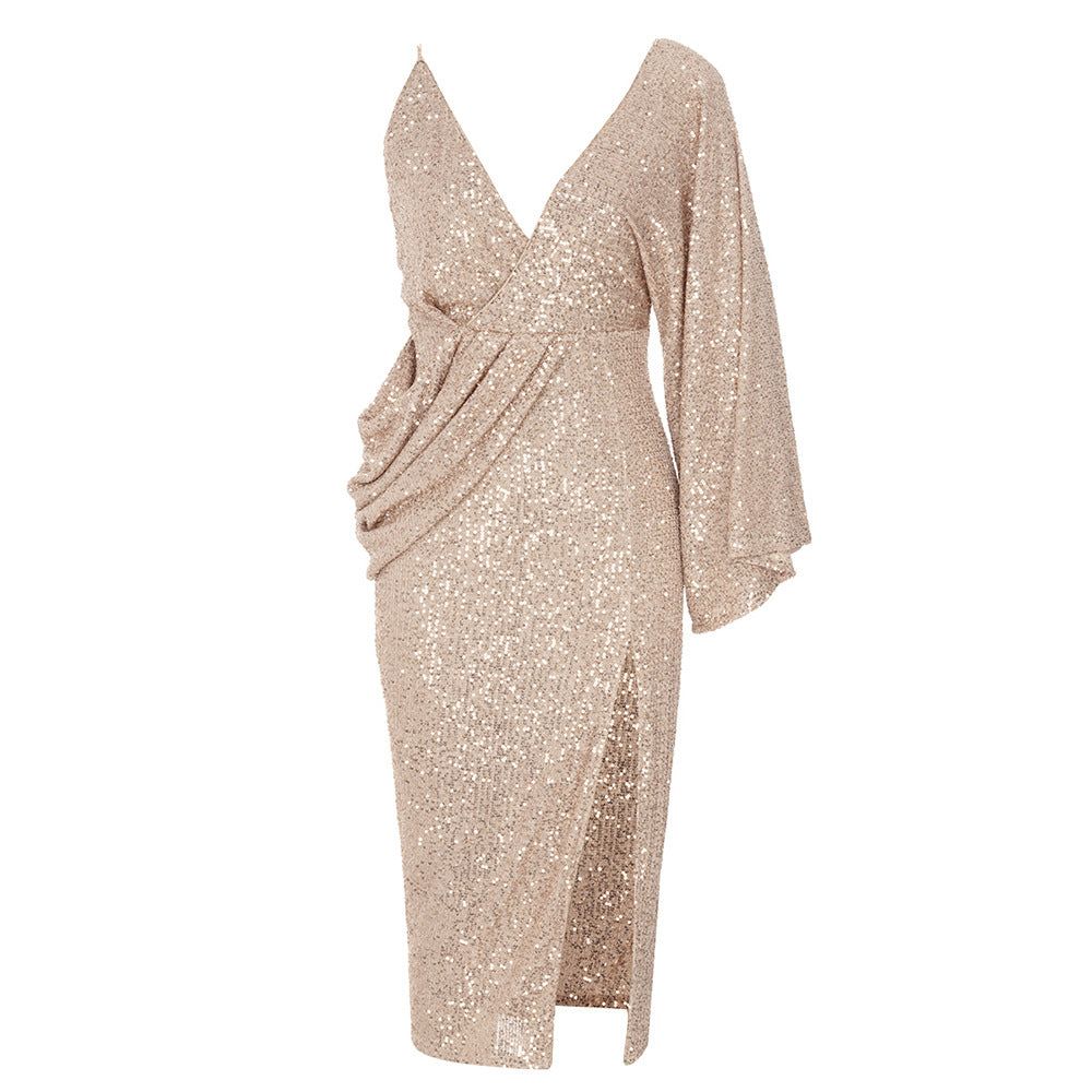 Sequin Draped Slit Bodycon Dress #168238 sold by Goodnight Macaroon product image thumbnail 2