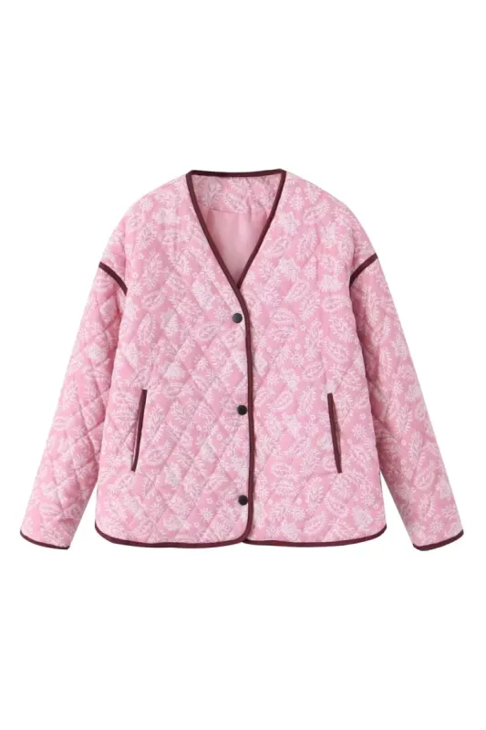 'Wilma' V-Neck Diamond Quilted Printed Jacket sold by Goodnight Macaroon