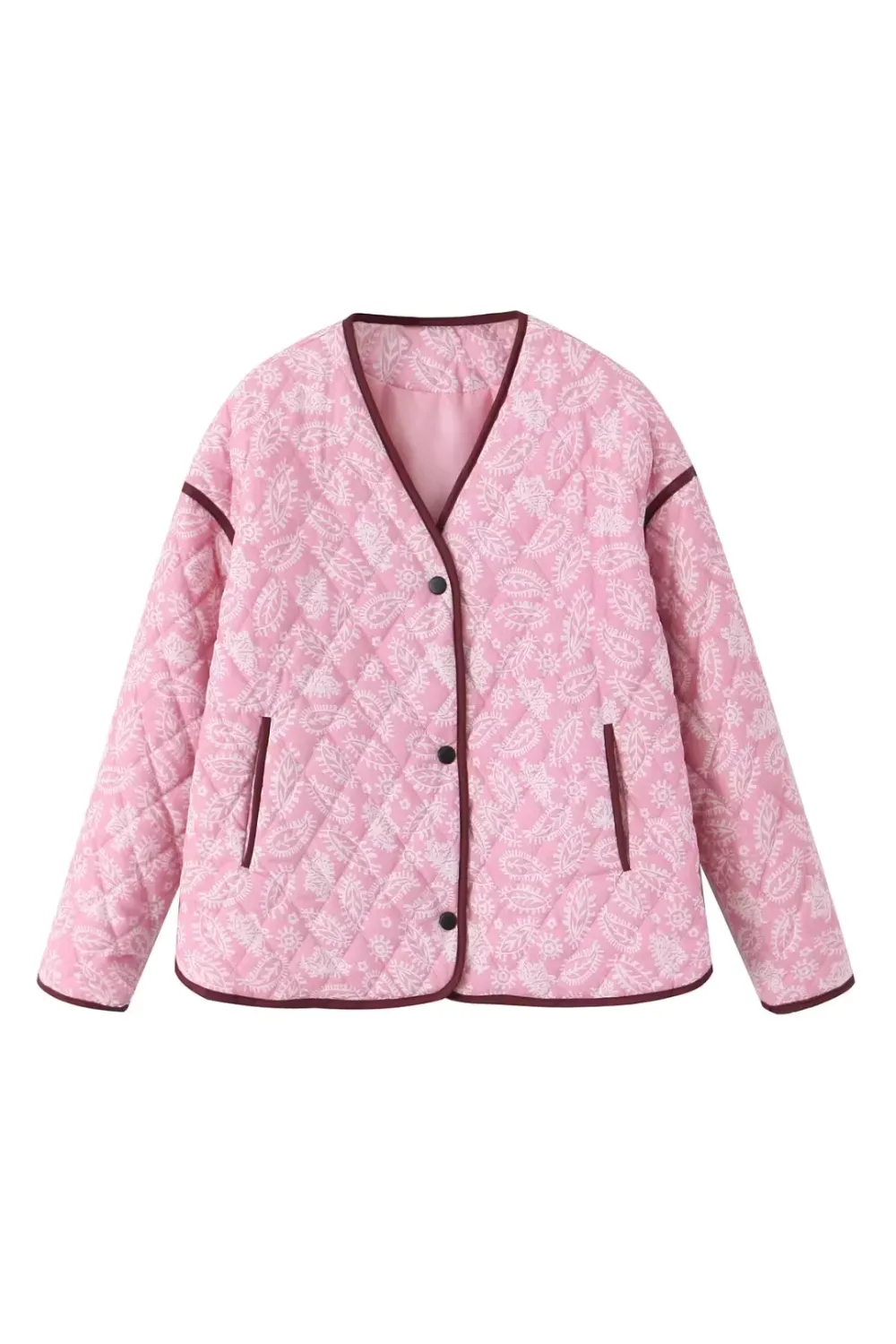 'Wilma' V-Neck Diamond Quilted Printed Jacket sold by Goodnight Macaroon