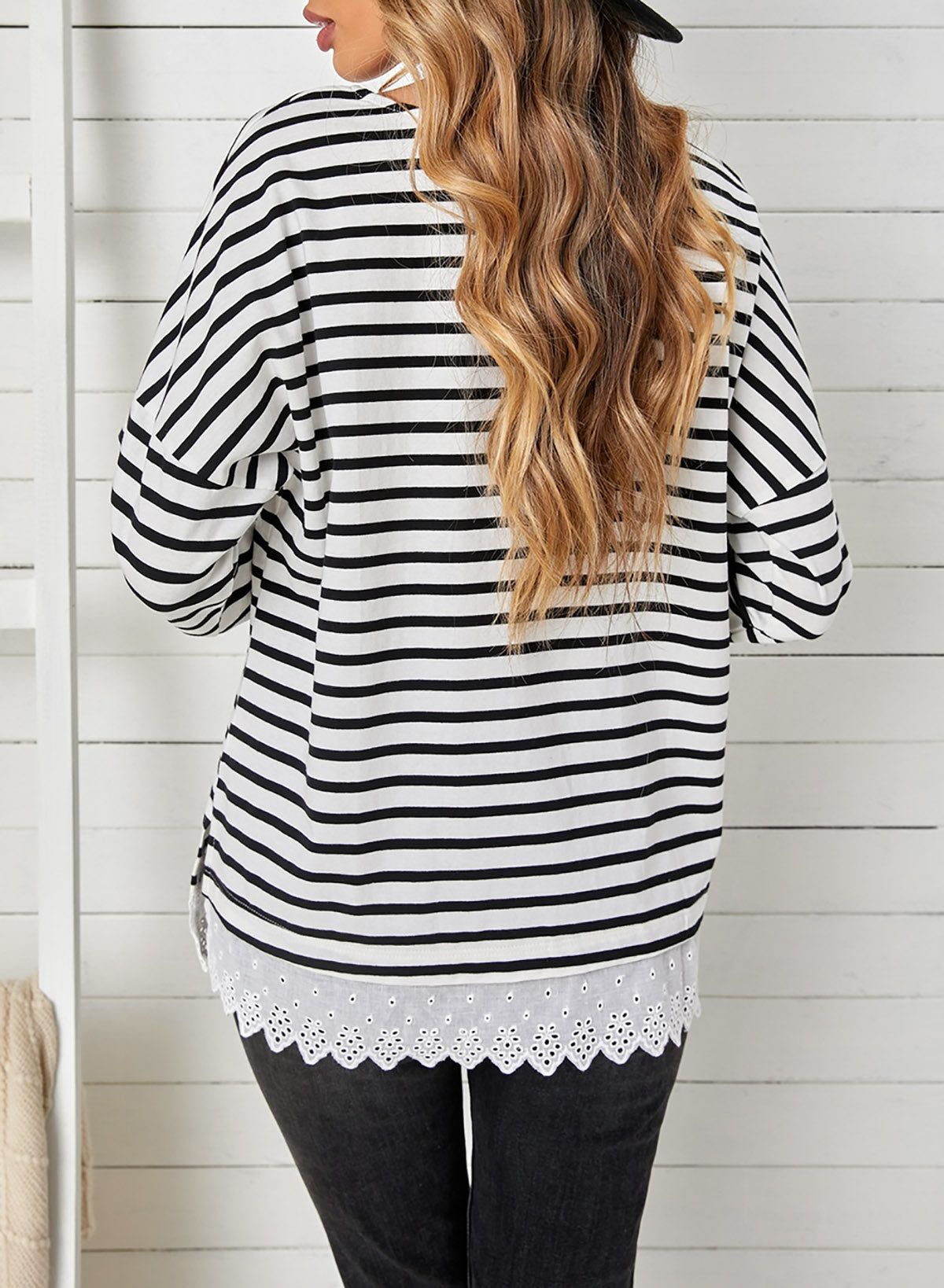 'Amanda' Striped Long Sleeve Lace Trim Top sold by Goodnight Macaroon product image thumbnail 10