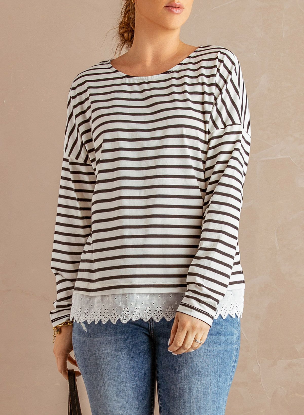 'Amanda' Striped Long Sleeve Lace Trim Top sold by Goodnight Macaroon product image thumbnail 5