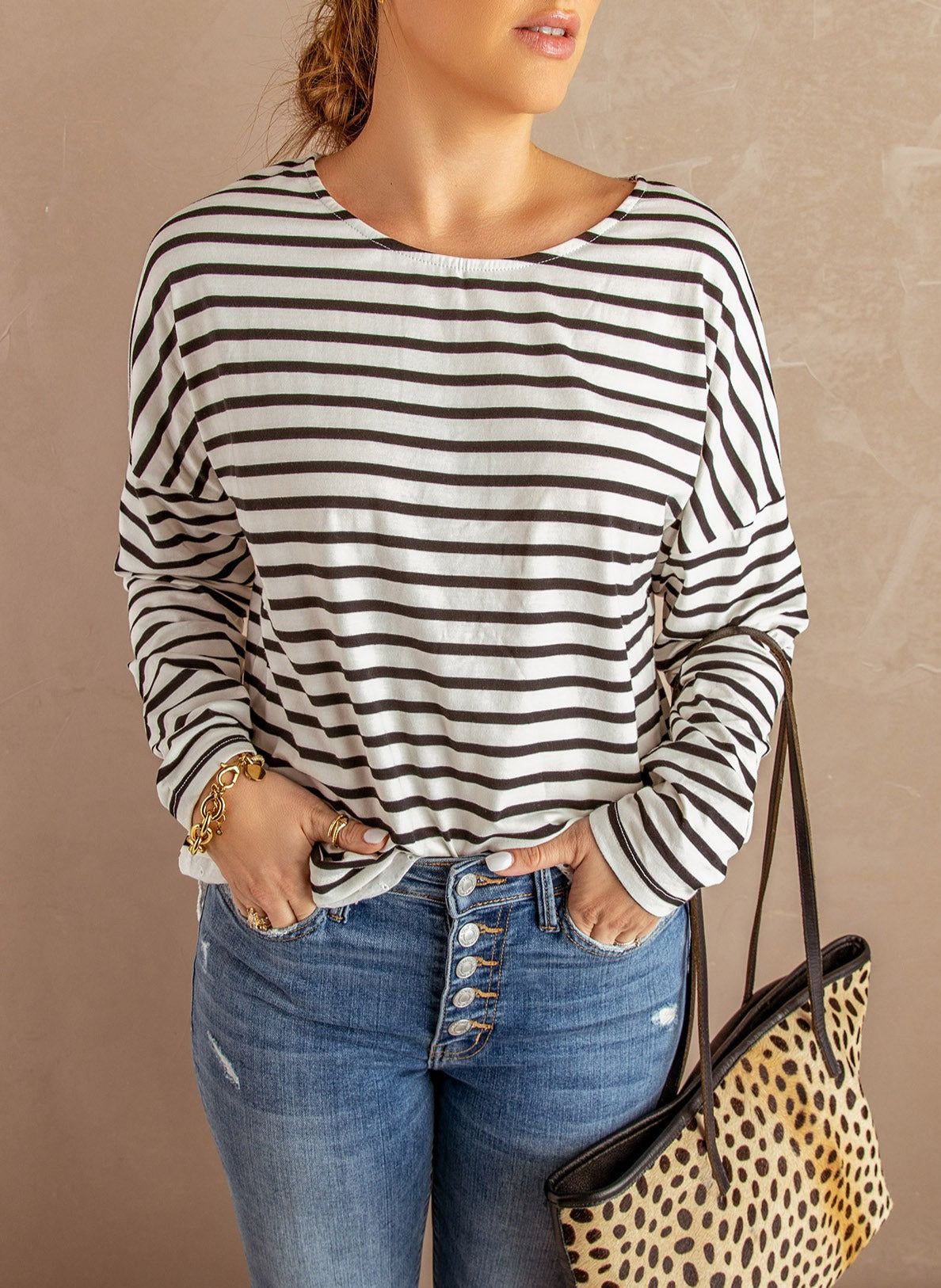 'Amanda' Striped Long Sleeve Lace Trim Top sold by Goodnight Macaroon product image thumbnail 2