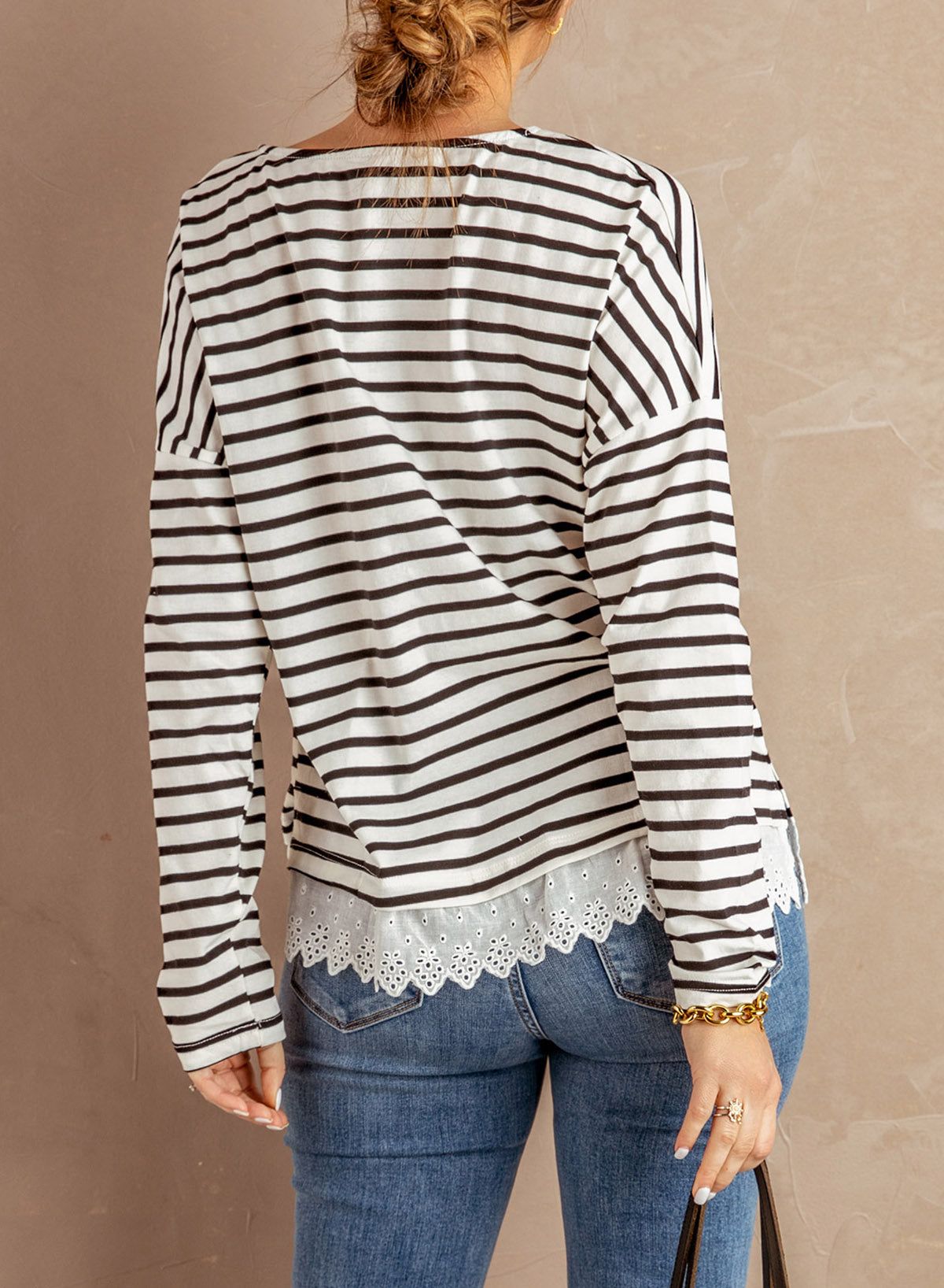 'Amanda' Striped Long Sleeve Lace Trim Top sold by Goodnight Macaroon product image thumbnail 3