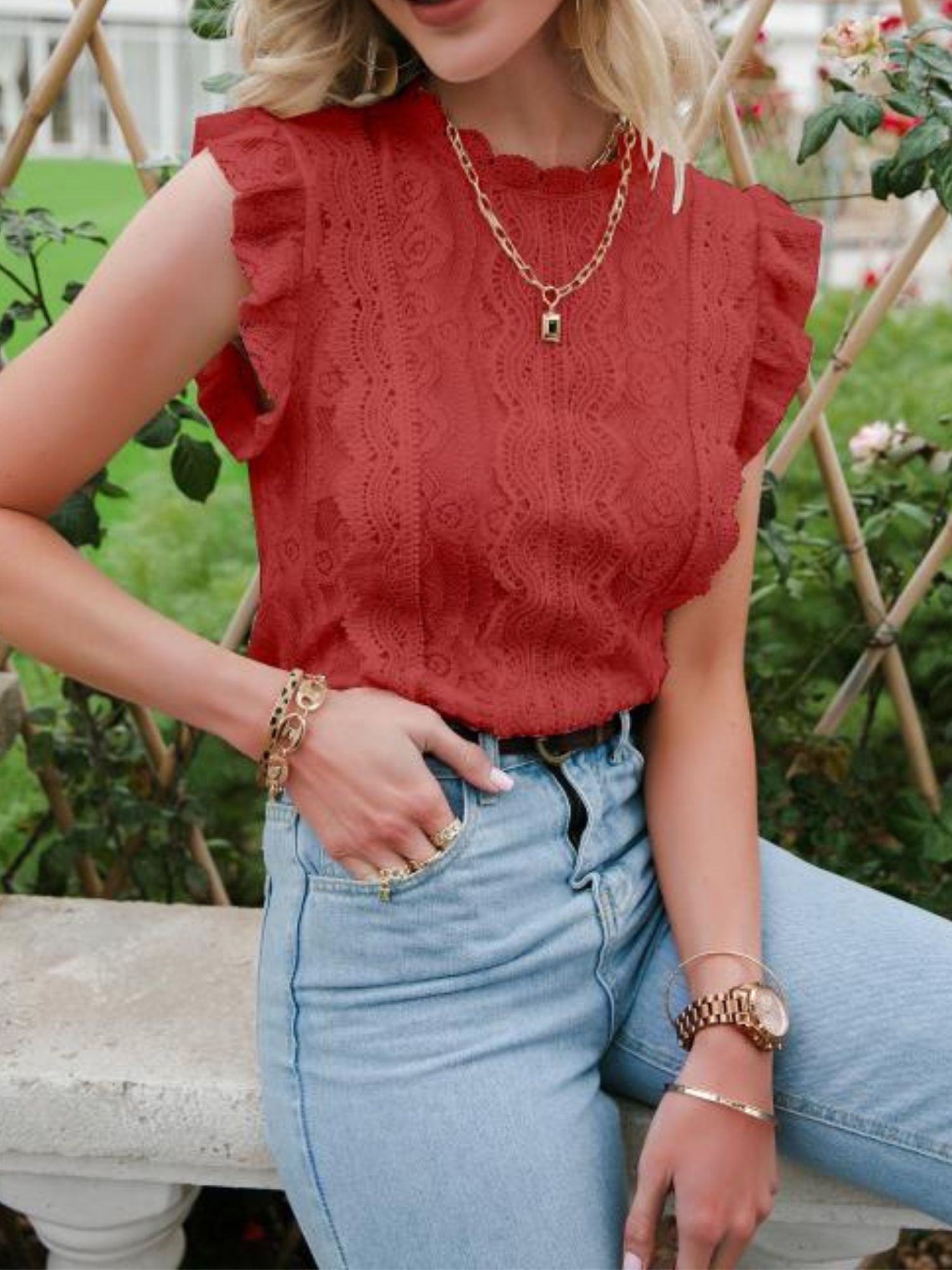 'Isabella' Elegant Lace Sleeveless Top (3 Colors) sold by Goodnight Macaroon product image thumbnail 4