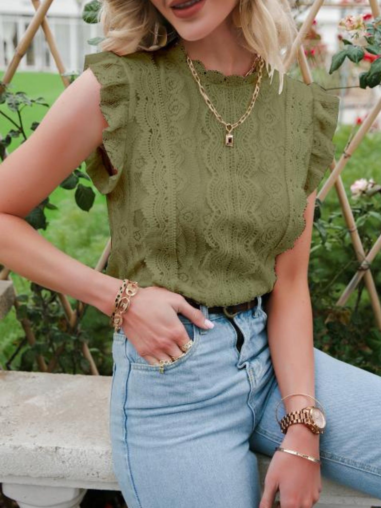 'Isabella' Elegant Lace Sleeveless Top (3 Colors) sold by Goodnight Macaroon product image thumbnail 3