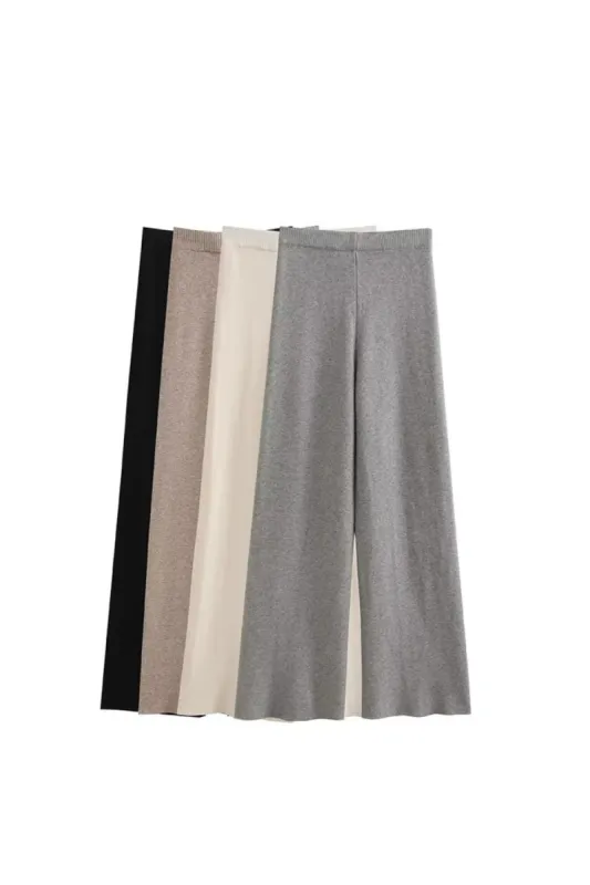 ‘Abigail’ High-Waisted Drapey Casual Straight-Leg Knit Pants sold by Goodnight Macaroon