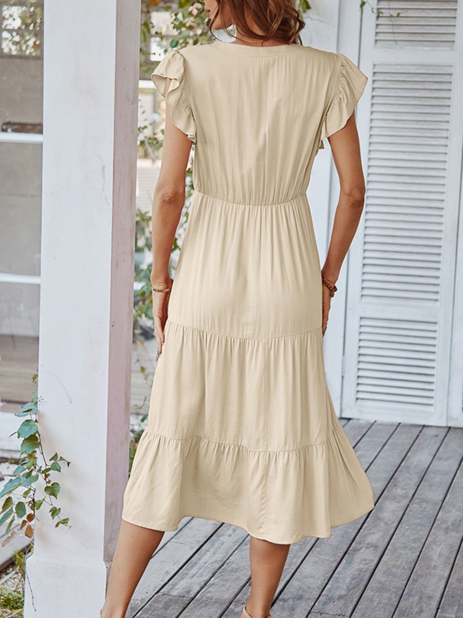 'Jess' V-neck Ruffle Sleeve Midi Flare Dress (4 Colors) sold by Goodnight Macaroon product image thumbnail 2