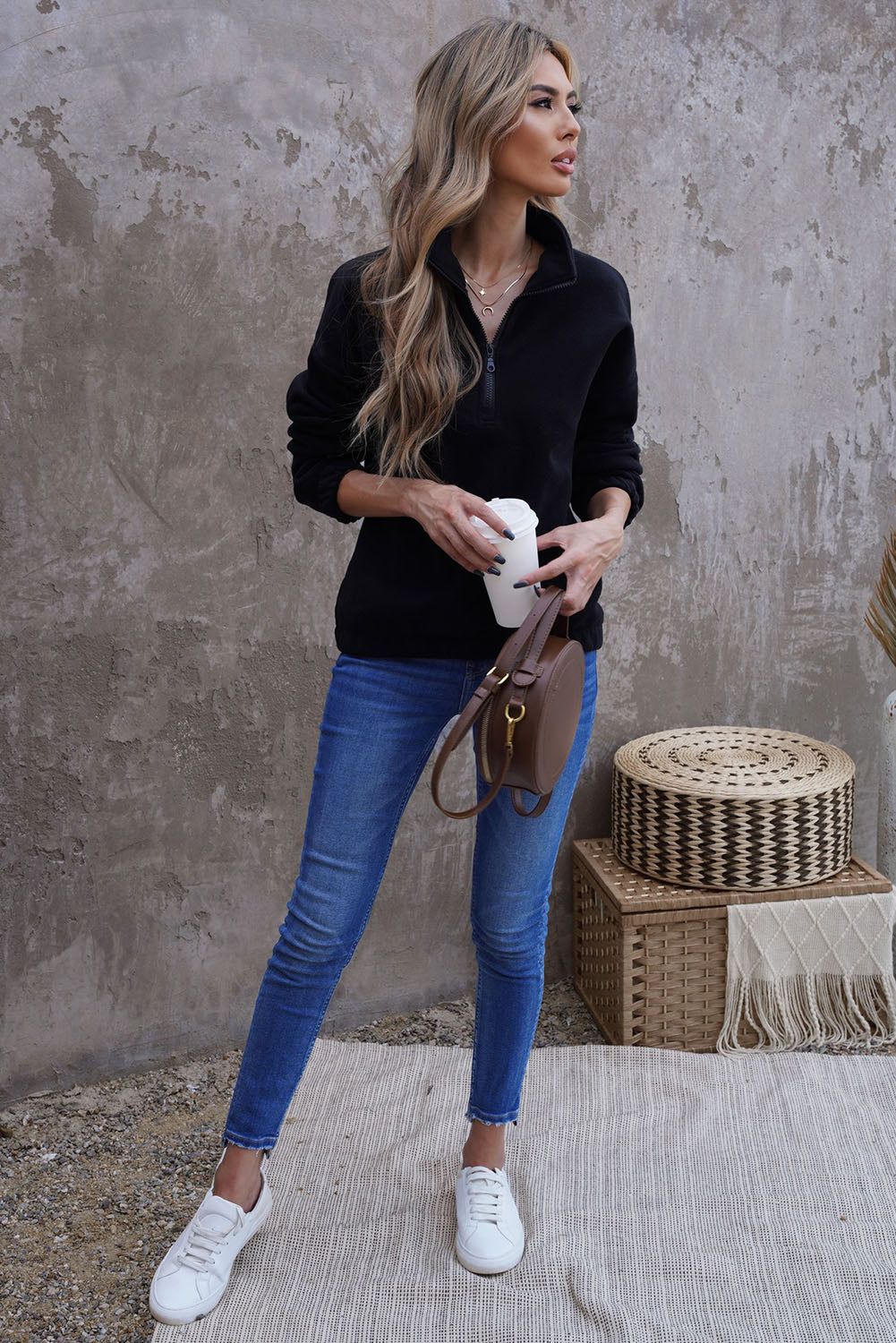 Quarter Zip Fleece Sweatshirt sold by Goodnight Macaroon product image thumbnail 13