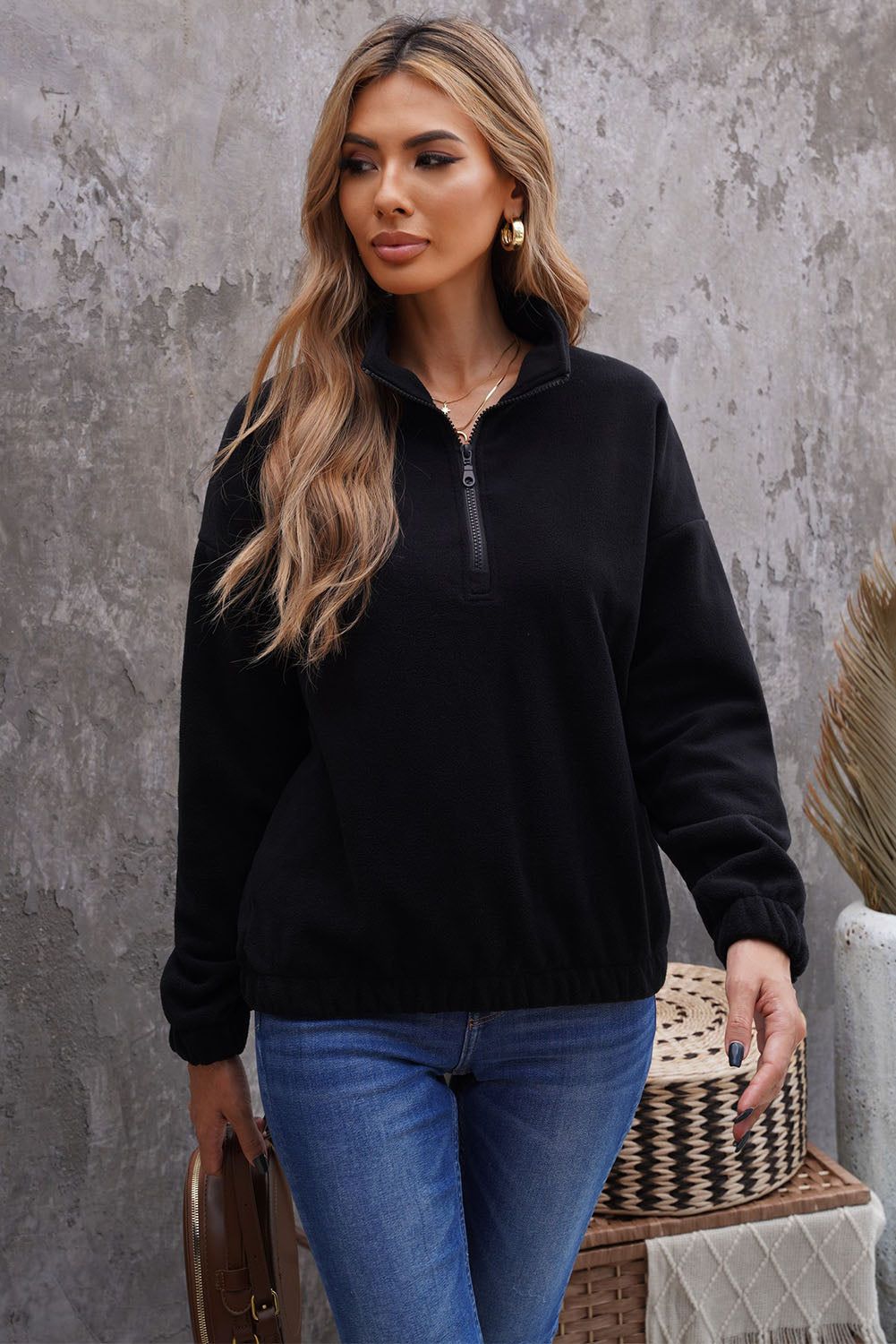 Quarter Zip Fleece Sweatshirt sold by Goodnight Macaroon product image thumbnail 10