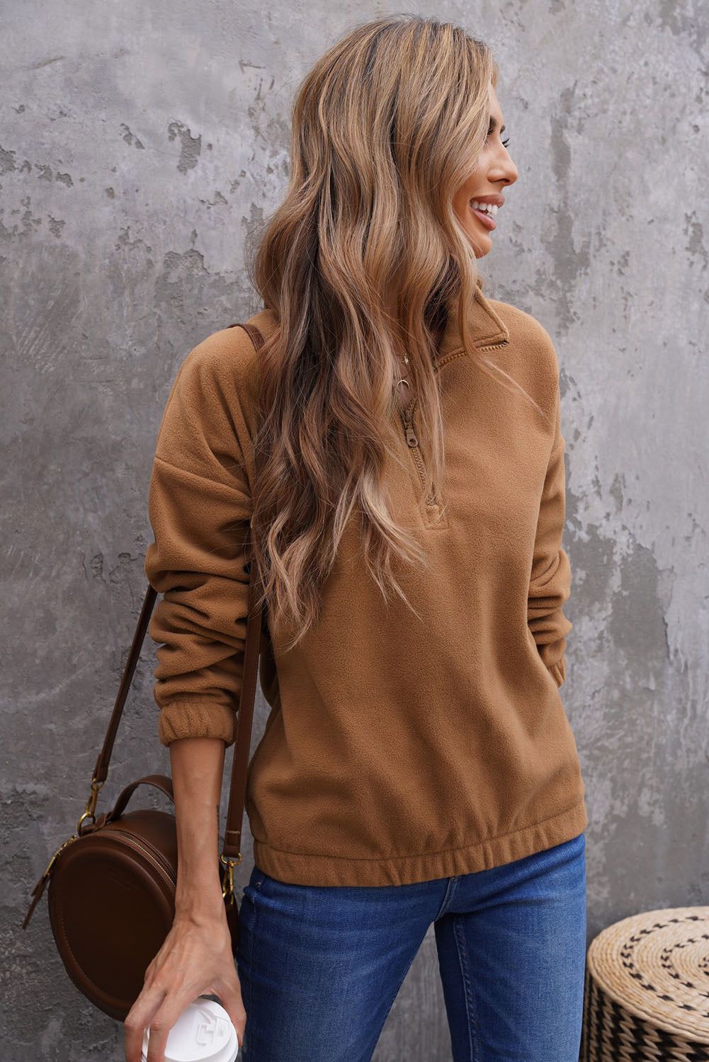 Quarter Zip Fleece Sweatshirt sold by Goodnight Macaroon product image thumbnail 2