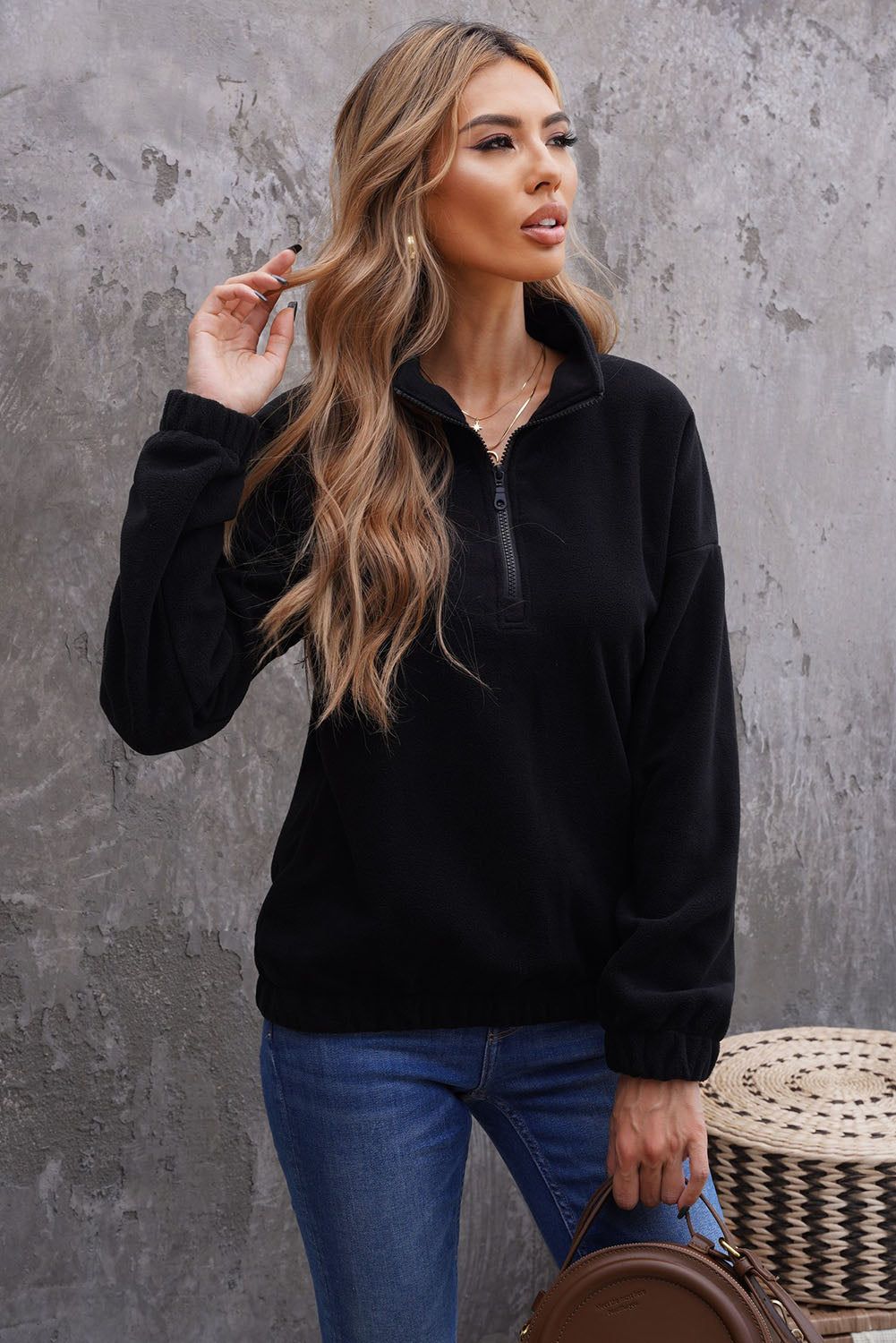 Quarter Zip Fleece Sweatshirt sold by Goodnight Macaroon product image thumbnail 11