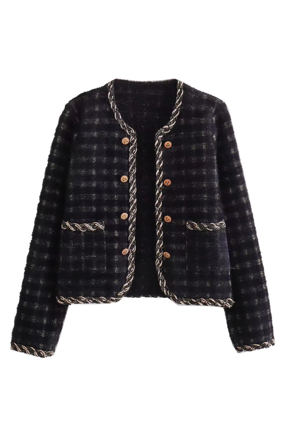 'Zora' Embellished Knitted Plaid Jacket (2 Colors) sold by Goodnight Macaroon product image thumbnail 2