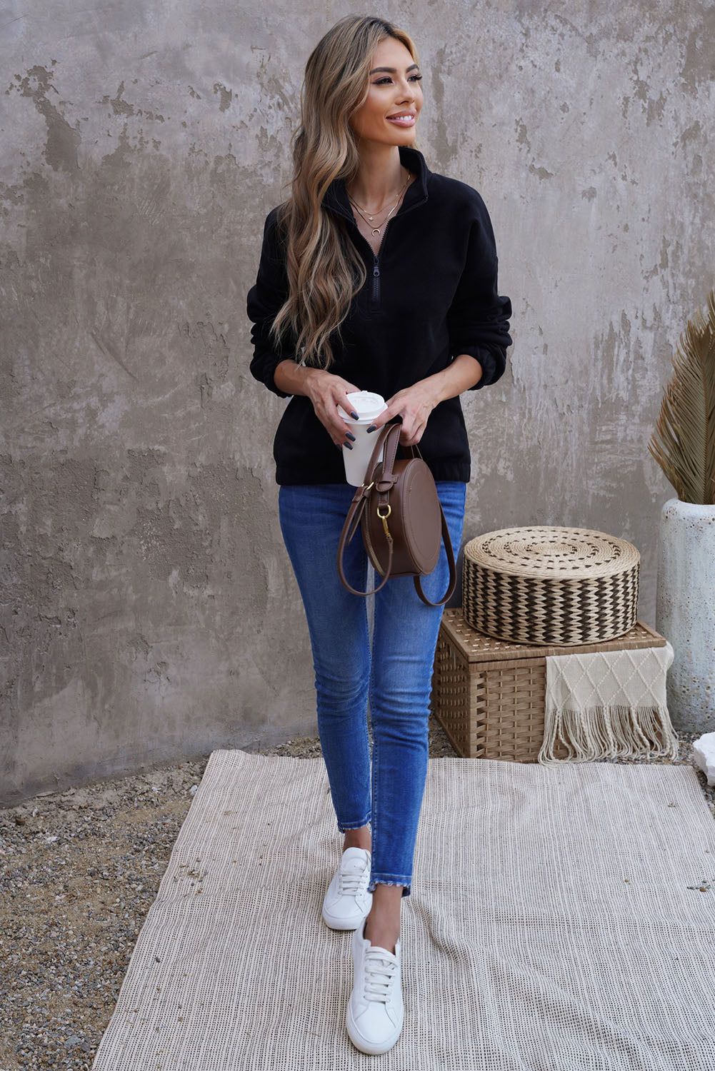 Quarter Zip Fleece Sweatshirt sold by Goodnight Macaroon product image thumbnail 12