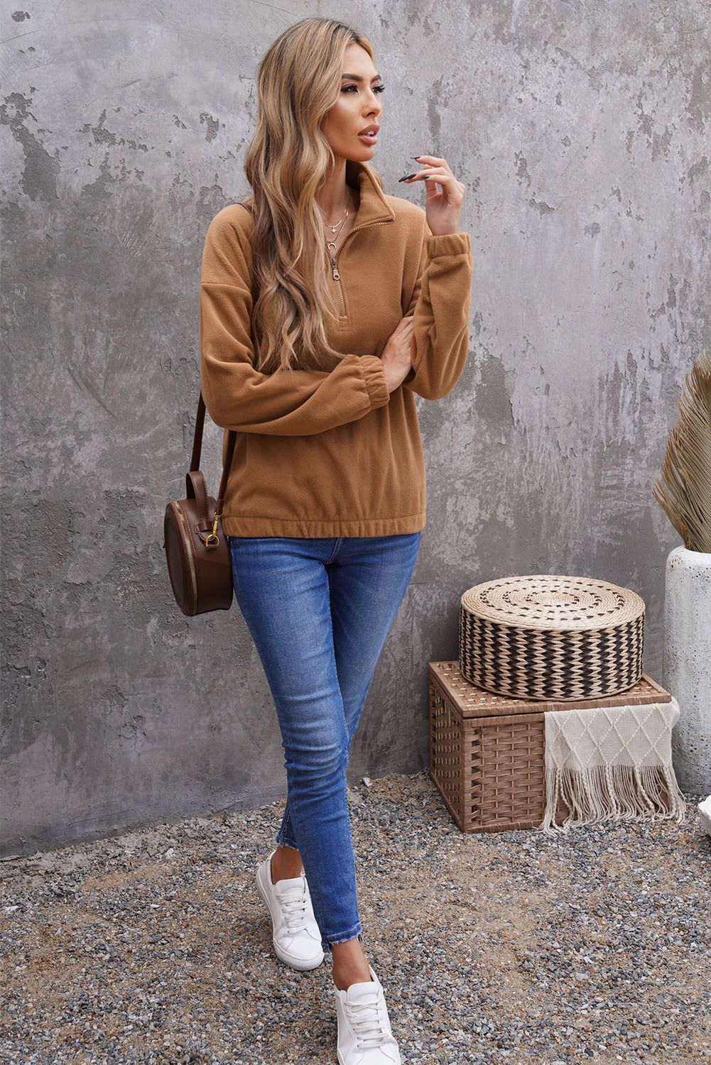 Quarter Zip Fleece Sweatshirt sold by Goodnight Macaroon product image thumbnail 3