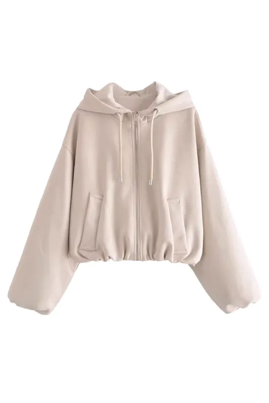 'Heather' Hooded Full-Zip Short Sweater (2 Colors) sold by Goodnight Macaroon