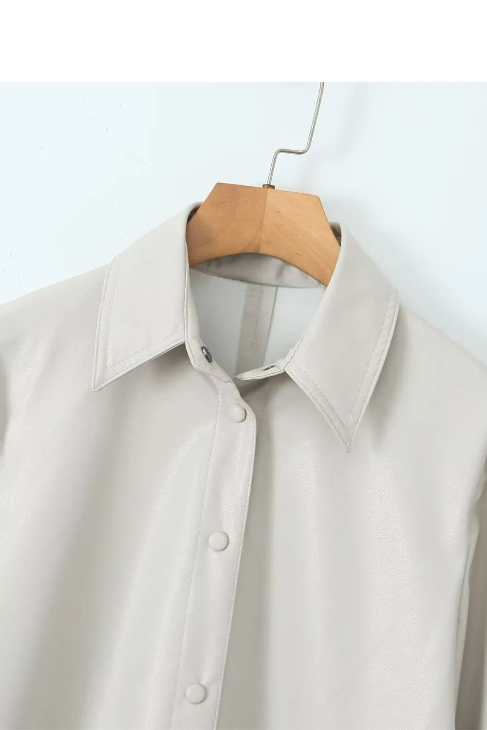 'Harriet' Casual Faux Leather Shirt-Style Jacket sold by Goodnight Macaroon product image thumbnail 3