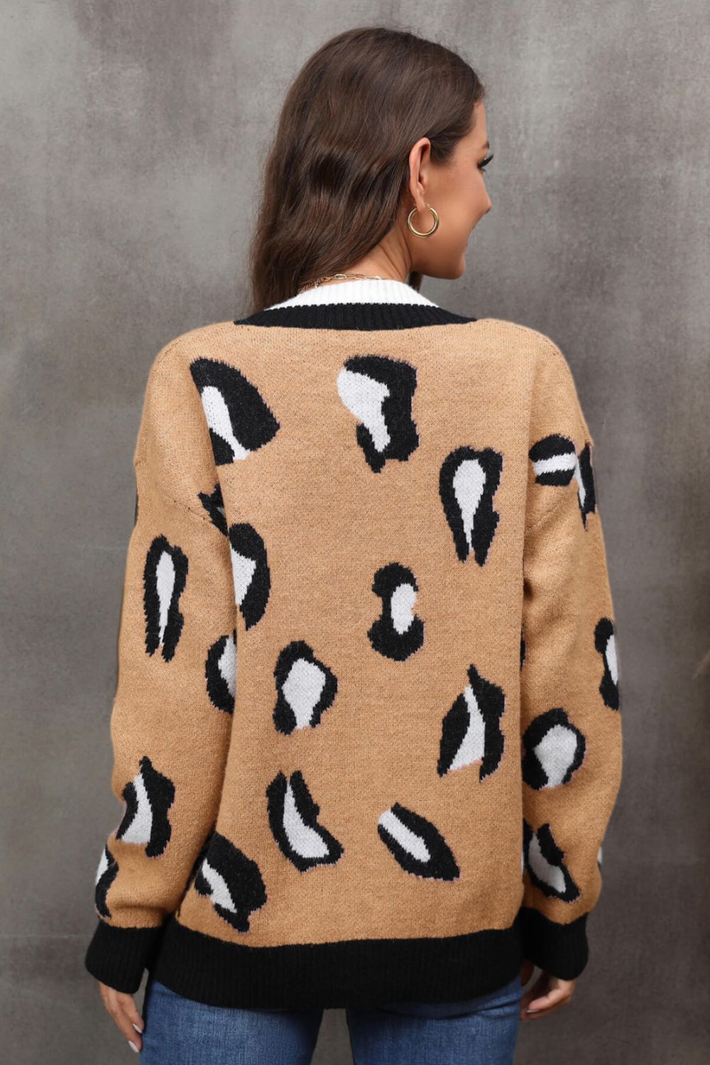 'Ella' Leopard Ribbed Trim Drop Shoulder Cardigan (2 Colors) sold by Goodnight Macaroon product image thumbnail 11