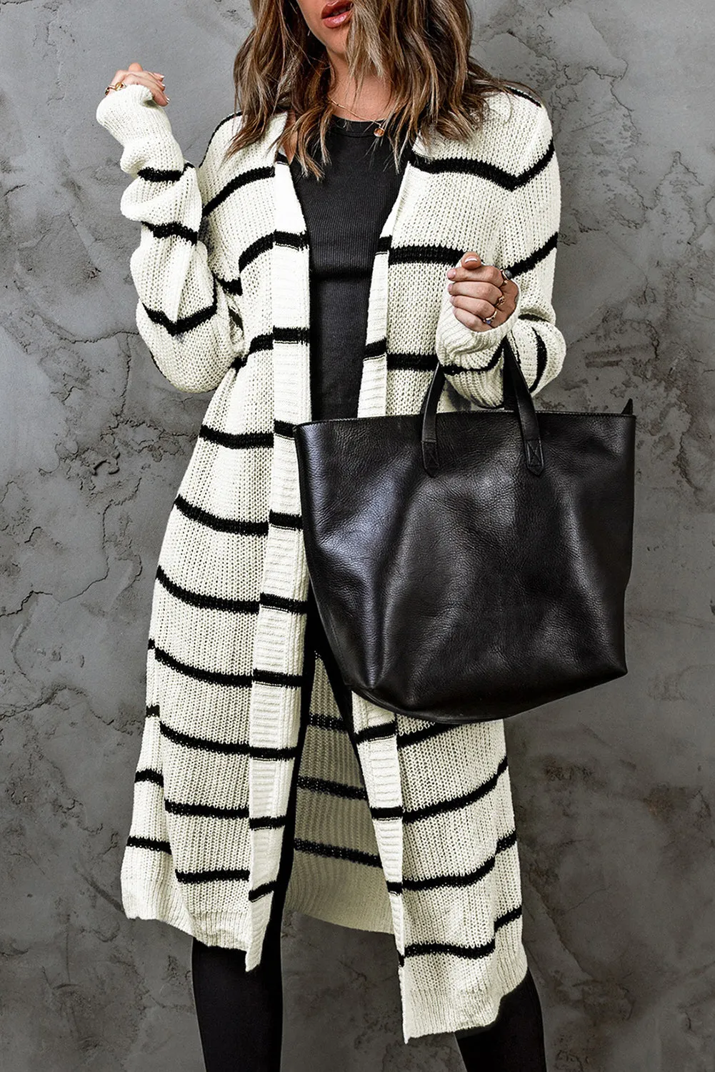 'Anastasia' Striped Open Front Rib-Knit Duster Cardigan sold by Goodnight Macaroon product image thumbnail 2